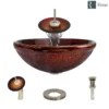 Rene 17" Round Glass Bathroom Sink, Fiery Red, with Faucet, R5-5018-WF-BN