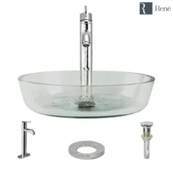 Rene 17" Round Glass Bathroom Sink, Crystal, with Faucet, R5-5024-R9-7001-C
