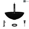 Rene 17" Round Glass Bathroom Sink, Noir, with Faucet, R5-5001-NOR-R9-7001-ABR