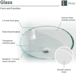 Rene 17" Round Glass Bathroom Sink, Crystal, with Faucet, R5-5024-R9-7006-ABR
