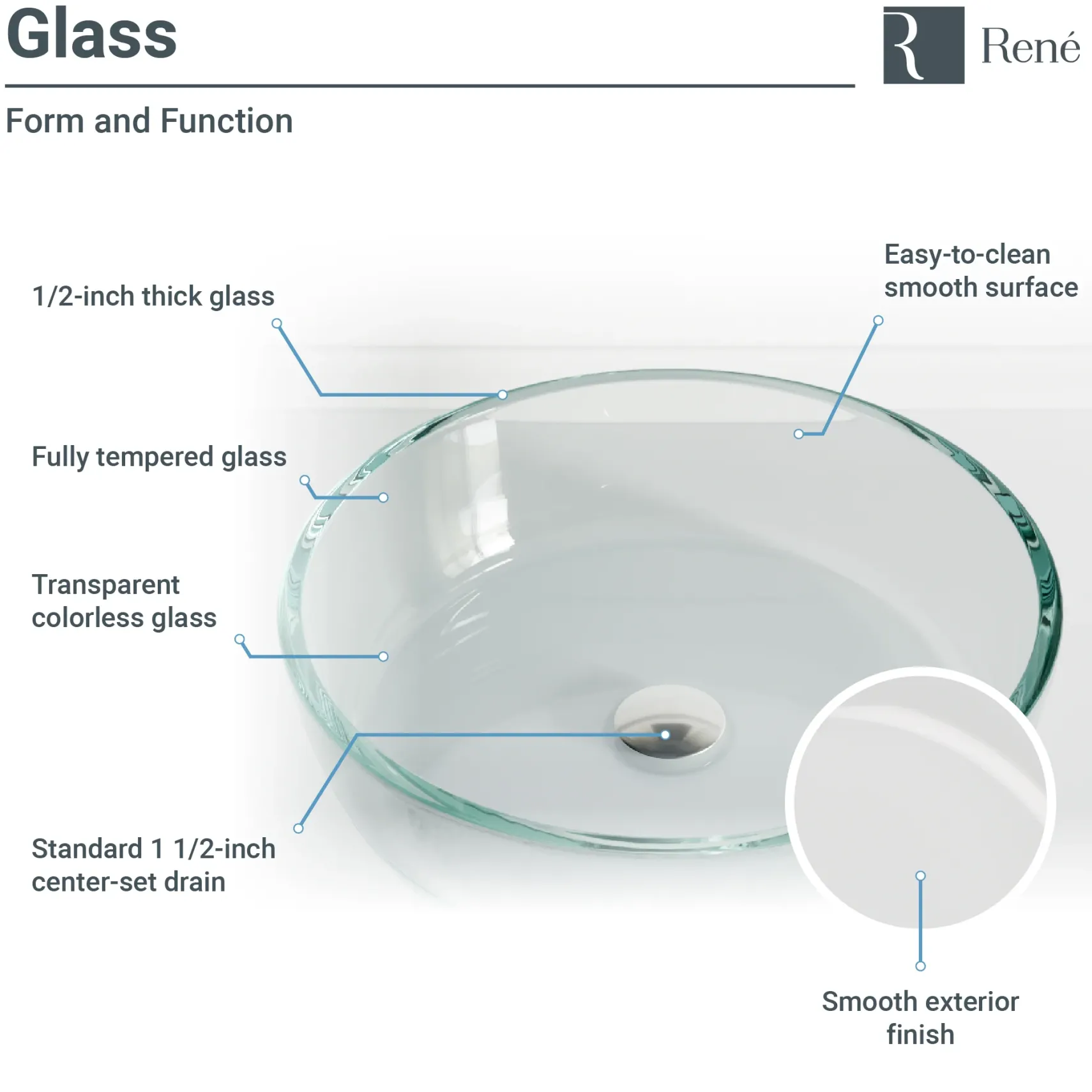 Rene 17" Round Glass Bathroom Sink, Crystal, with Faucet, R5-5024-R9-7006-ABR
