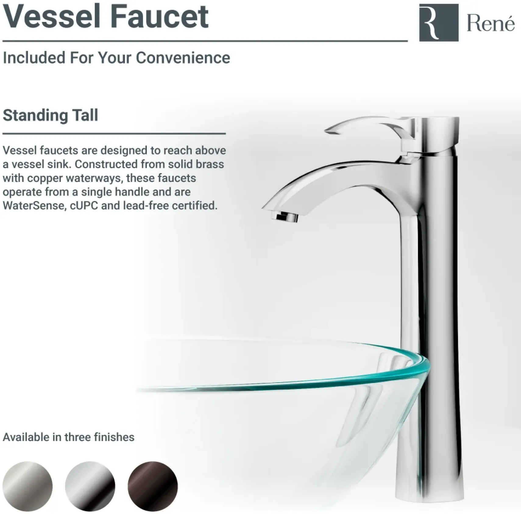 Rene 17" Round Glass Bathroom Sink, Crystal, with Faucet, R5-5024-R9-7006-ABR