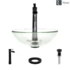 Rene 17" Round Glass Bathroom Sink, Crystal, with Faucet, R5-5001-CRY-R9-7007-ABR