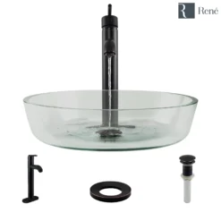 Rene 17" Round Glass Bathroom Sink, Crystal, with Faucet, R5-5024-R9-7001-ABR
