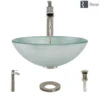 Rene 17" Round Glass Bathroom Sink, Sparkling Silver, with Faucet, R5-5034-R9-7007-BN