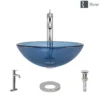 Rene 17" Round Glass Bathroom Sink, Celeste, with Faucet, R5-5001-CEL-R9-7001-C