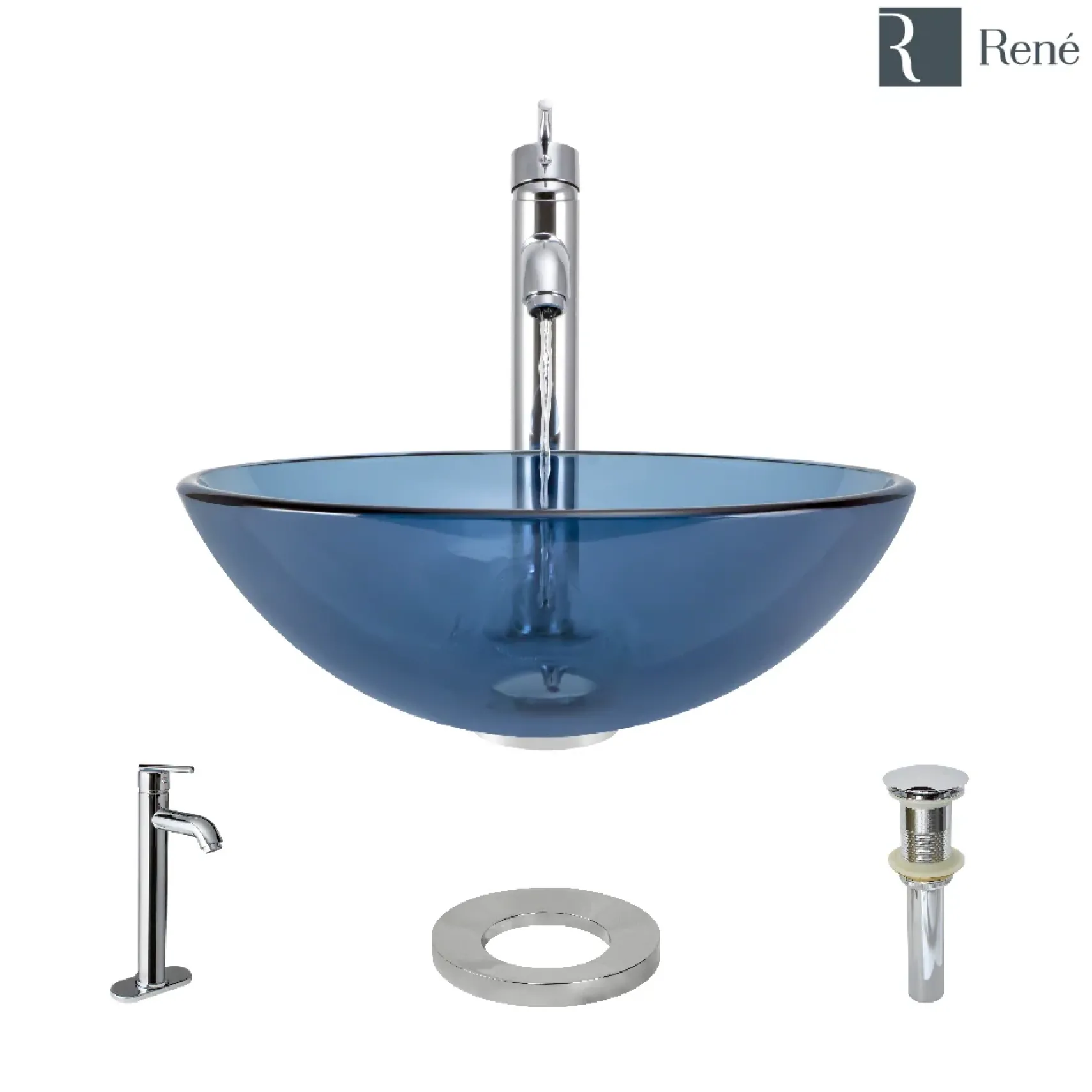 Rene 17" Round Glass Bathroom Sink, Celeste, with Faucet, R5-5001-CEL-R9-7001-C