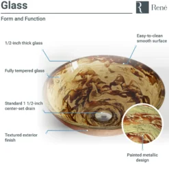 Rene 17" Round Glass Bathroom Sink, Golden and auburn, with Faucet, R5-5029-R9-7001-ABR