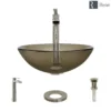 Rene 17" Round Glass Bathroom Sink, Cashmere, with Faucet, R5-5001-CAS-R9-7007-BN