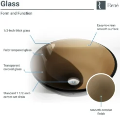 Rene 17" Round Glass Bathroom Sink, Cashmere, with Faucet, R5-5001-CAS-R9-7007-BN