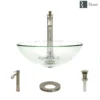 Rene 17" Round Glass Bathroom Sink, Crystal, with Faucet, R5-5001-CRY-R9-7006-BN