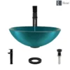 Rene 17" Round Glass Bathroom Sink, Cerulean, with Faucet, R5-5001-CER-R9-7003-ABR