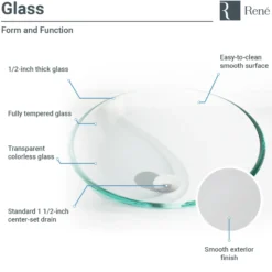 Rene 17" Round Glass Bathroom Sink, Crystal, with Faucet, R5-5001-CRY-R9-7003-ABR
