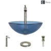 Rene 17" Round Glass Bathroom Sink, Celeste, with Faucet, R5-5001-CEL-R9-7007-BN