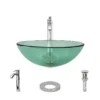 Rene 17" Round Glass Bathroom Sink, Ivy, with Faucet, R5-5001-IVY-R9-7006-C
