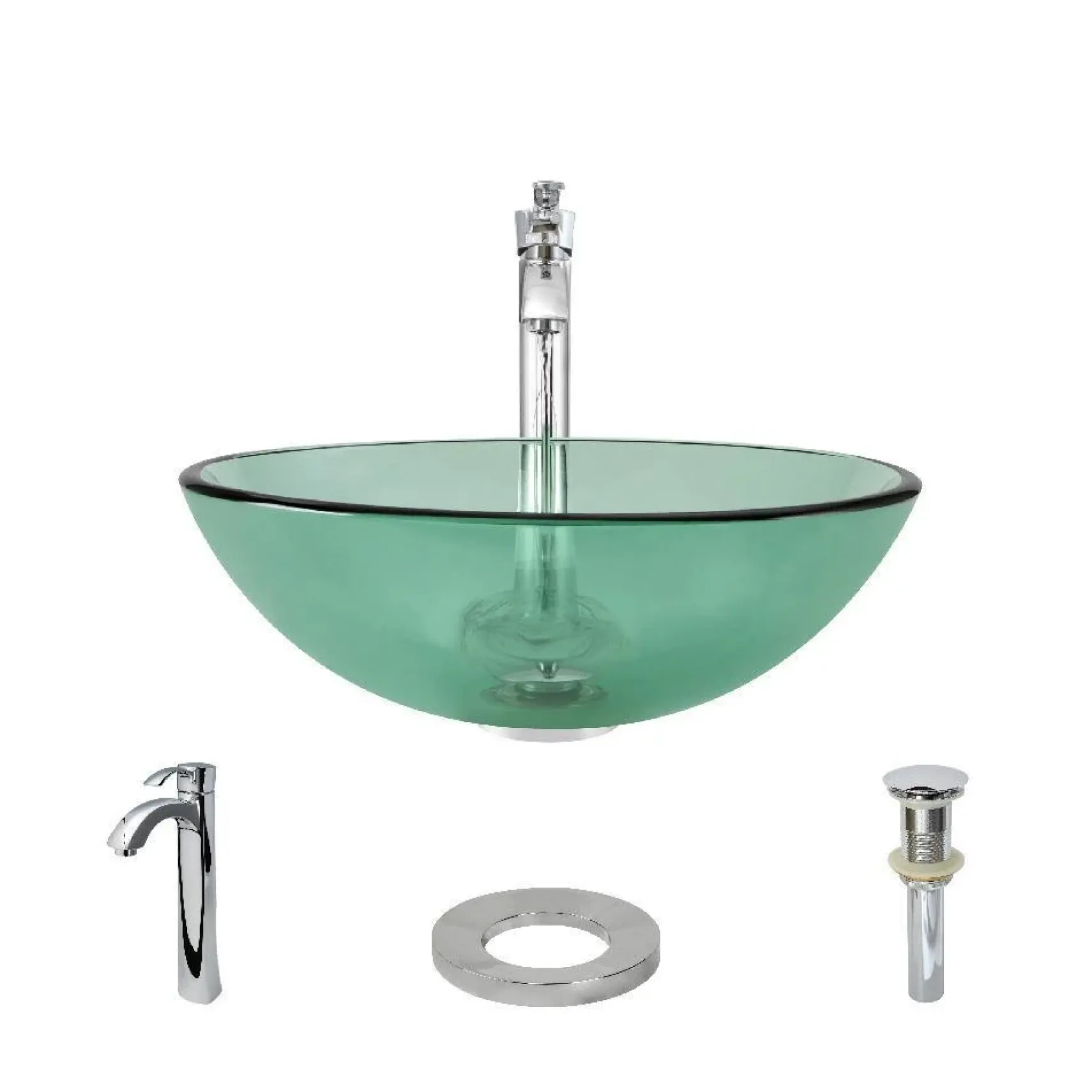 Rene 17" Round Glass Bathroom Sink, Ivy, with Faucet, R5-5001-IVY-R9-7006-C