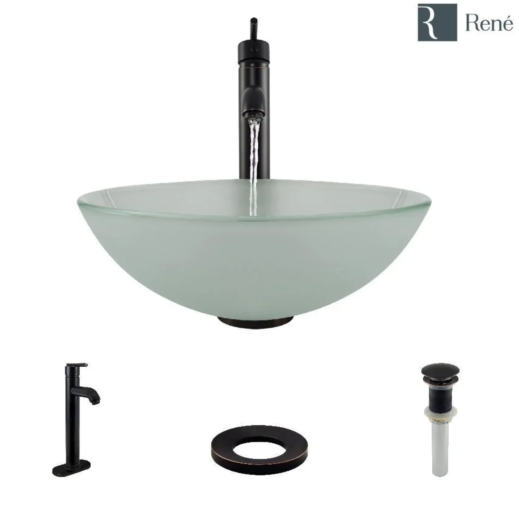 Rene 17" Round Glass Bathroom Sink, Frosted, with Faucet, R5-5002-R9-7001-ABR