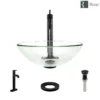 Rene 17" Round Glass Bathroom Sink, Crystal, with Faucet, R5-5001-CRY-R9-7001-ABR