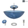Rene 17" Round Glass Bathroom Sink, Celeste, with Faucet, R5-5001-CEL-WF-C