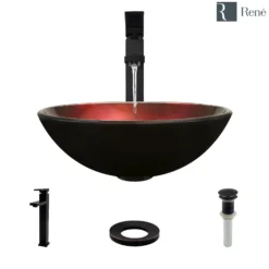 Rene 17" Round Glass Bathroom Sink, Gradient Red, with Faucet, R5-5007-R9-7003-ABR