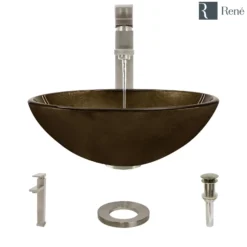 Rene 17" Round Glass Bathroom Sink, Regal Bronze and Earth Tones, with Faucet, R5-5035-R9-7003-BN