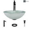 Rene 17" Round Glass Bathroom Sink, Sparkling Silver, with Faucet, R5-5034-R9-7007-ABR