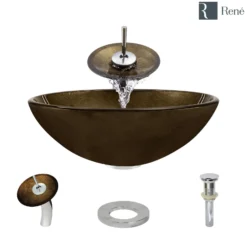 Rene 17" Round Glass Bathroom Sink, Regal Bronze and Earth Tones, with Faucet, R5-5035-WF-C