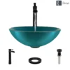 Rene 17" Round Glass Bathroom Sink, Cerulean, with Faucet, R5-5001-CER-R9-7007-ABR
