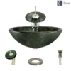 Rene 17" Round Glass Bathroom Sink, Forest Green, with Faucet, R5-5027-WF-BN