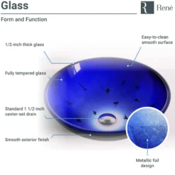 Rene 17" Round Glass Bathroom Sink, Gradient Blue, with Faucet, R5-5008-R9-7001-BN