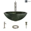 Rene 17" Round Glass Bathroom Sink, Forest Green, with Faucet, R5-5027-R9-7001-BN