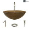 Rene 17" Round Glass Bathroom Sink, Beach Sand, with Faucet, R5-5025-R9-7006-BN