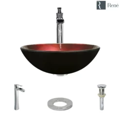 Rene 17" Round Glass Bathroom Sink, Gradient Red, with Faucet, R5-5007-R9-7007-C