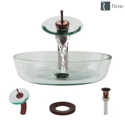 Rene 17" Round Glass Bathroom Sink, Crystal, with Faucet, R5-5024-WF-ORB