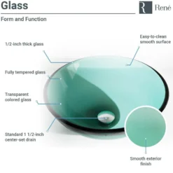 Rene 17" Round Glass Bathroom Sink, Ivy, with Faucet, R5-5001-IVY-R9-7007-BN