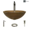 Rene 17" Round Glass Bathroom Sink, Beach Sand, with Faucet, R5-5025-R9-7007-BN