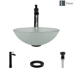 Rene 17" Round Glass Bathroom Sink, Frosted, with Faucet, R5-5002-R9-7007-ABR