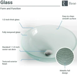 Rene 17" Round Glass Bathroom Sink, Sparkling Silver, with Faucet, R5-5034-R9-7006-BN
