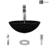 Rene 17" Round Glass Bathroom Sink, Noir, with Faucet, R5-5001-NOR-R9-7003-C