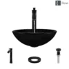 Rene 17" Round Glass Bathroom Sink, Noir, with Faucet, R5-5001-NOR-R9-7006-ABR