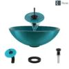 Rene 17" Round Glass Bathroom Sink, Cerulean, with Faucet, R5-5001-CER-WF-ABR