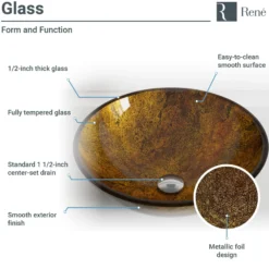 Rene 17" Round Glass Bathroom Sink, Regal Bronze and Earth Tones, with Faucet, R5-5035-WF-ABR
