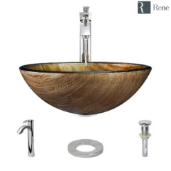 Rene 17" Round Glass Bathroom Sink, Bronze, with Faucet, R5-5030-R9-7006-C