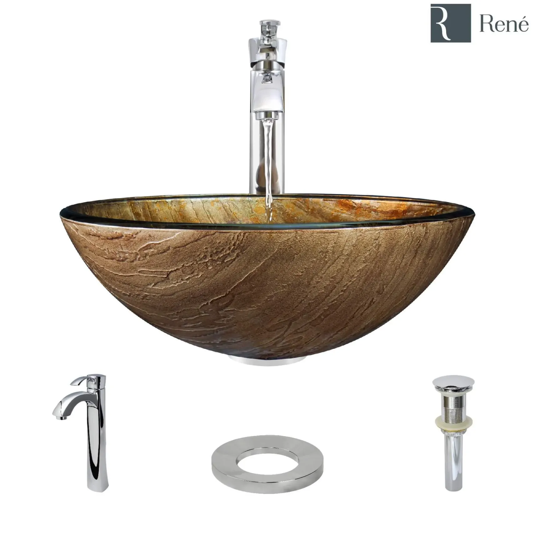 Rene 17" Round Glass Bathroom Sink, Bronze, with Faucet, R5-5030-R9-7006-C