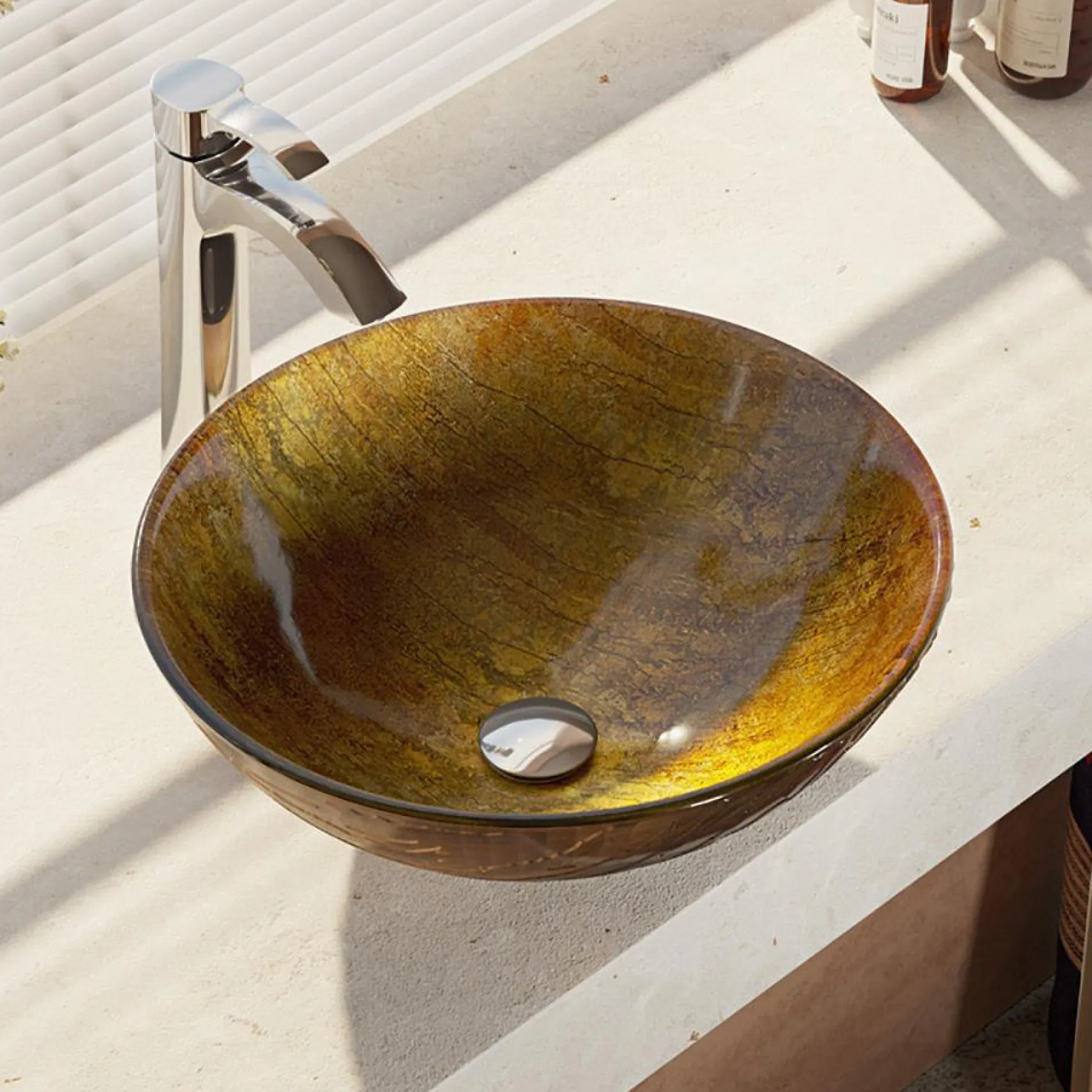 Rene 17" Round Glass Bathroom Sink, Bronze, with Faucet, R5-5030-R9-7006-C