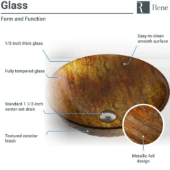 Rene 17" Round Glass Bathroom Sink, Bronze, with Faucet, R5-5030-R9-7007-ABR