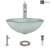 Rene 17" Round Glass Bathroom Sink, Sparkling Silver, with Faucet, R5-5034-R9-7001-BN