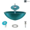 Rene 17" Round Glass Bathroom Sink, Cerulean, with Faucet, R5-5001-CER-WF-C