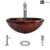 Rene 17" Round Glass Bathroom Sink, Fiery Red, with Faucet, R5-5018-R9-7001-C