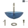 Rene 17" Round Glass Bathroom Sink, Celeste, with Faucet, R5-5001-CEL-R9-7006-BN